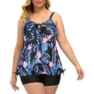 Hanna Nikole Tankini Swimsuit With Boyshorts Tropical Floral Print Plus Size 22W